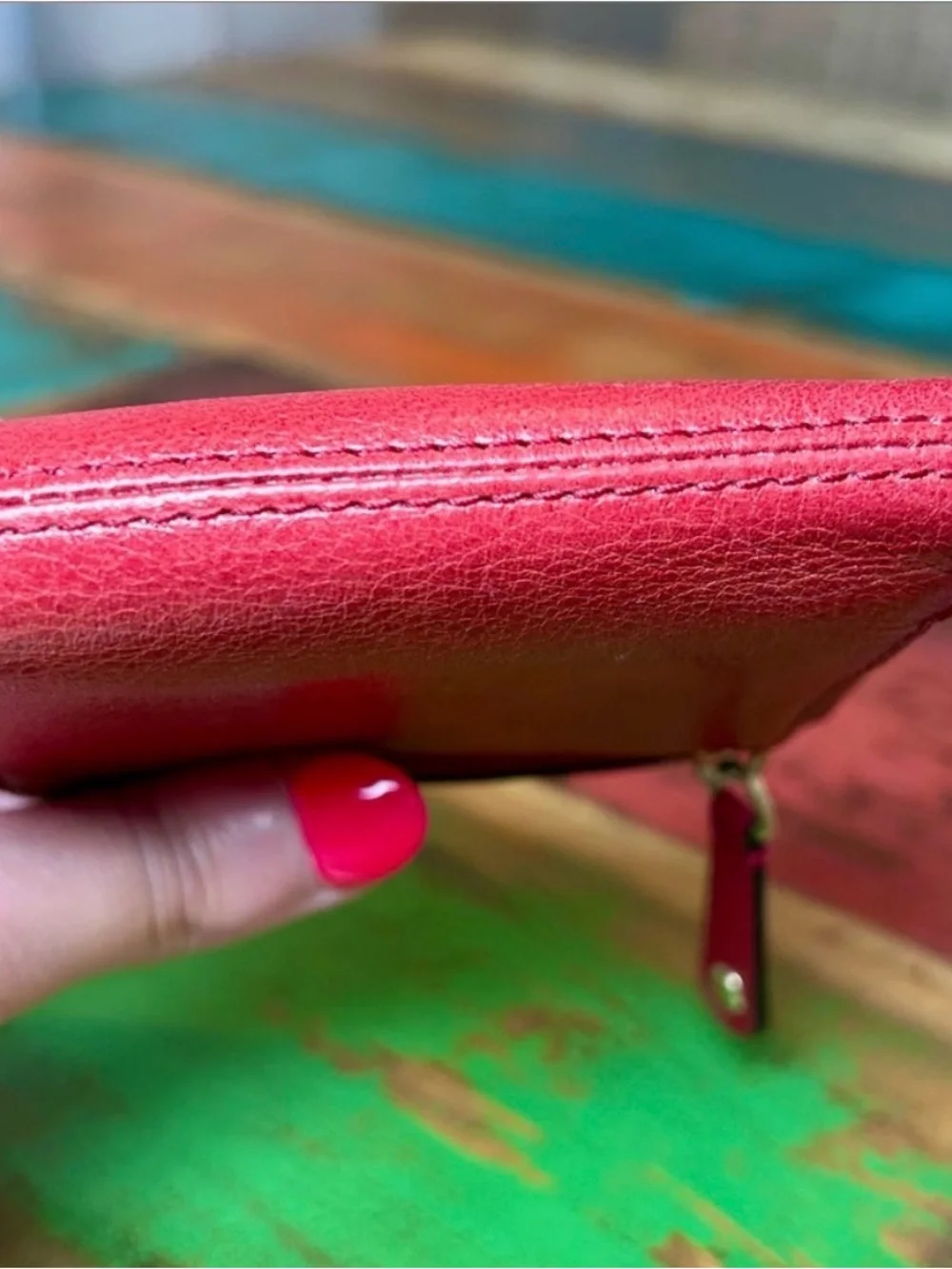 Coach Madison Cherry Red Pleated Bifold Wallet Leather Horse Carriage Retired